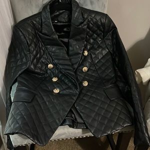Size Medium Faux leather blazer with gold buttons.